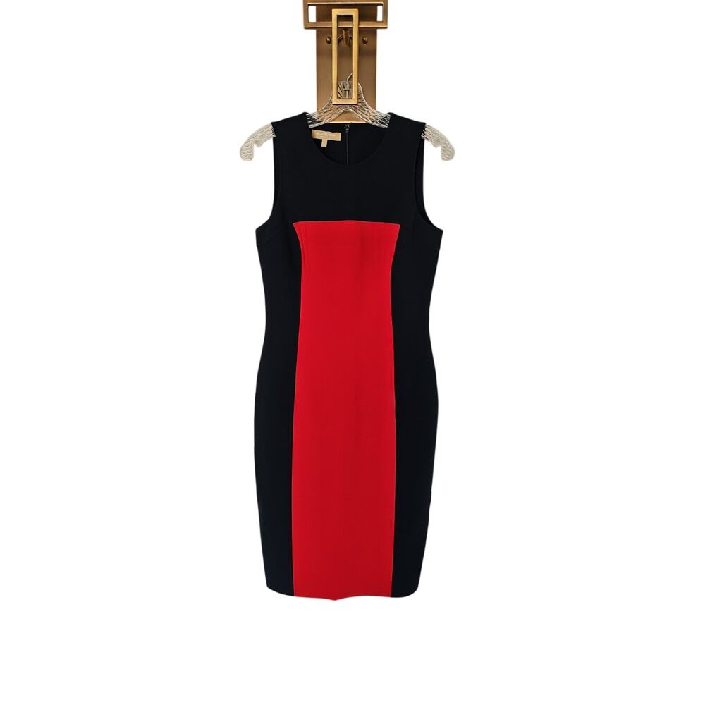 Michael Kors Italy Navy Red Colorblock Virgin Wool Tailored Sheath Dress Size 6